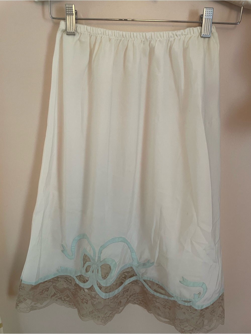 Odette Barsa Taffeta Half Slip with Blue Ribbon & Taupe Lace Trim Bridal